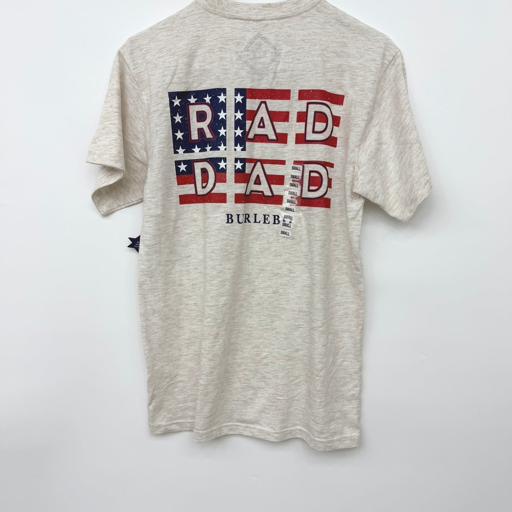 Burlebo Pocket T-Shirt Mens Small Oatmeal Heather New Rad Dad American Flag